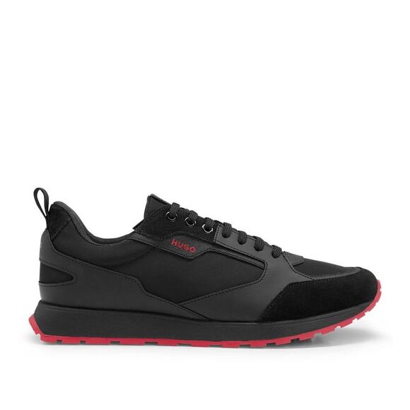 Hugo Mens Icelin Suede Panel Running Sneakers / Black/Red